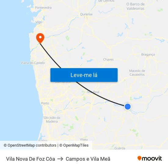 Vila Nova De Foz Côa to Campos e Vila Meã map