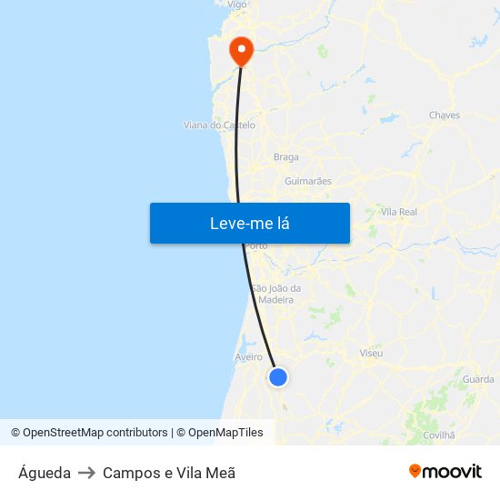 Águeda to Campos e Vila Meã map