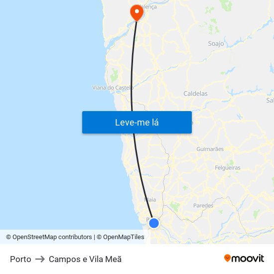 Porto to Campos e Vila Meã map