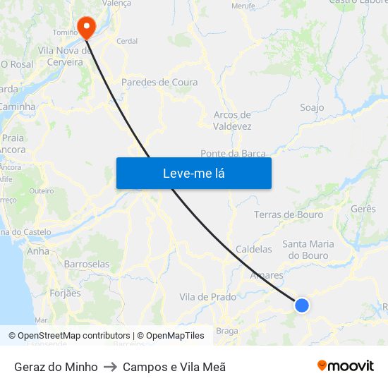 Geraz do Minho to Campos e Vila Meã map