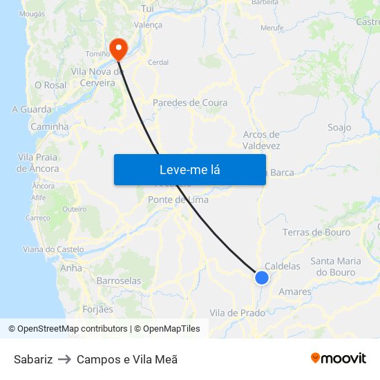 Sabariz to Campos e Vila Meã map
