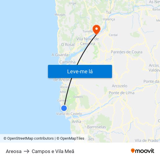 Areosa to Campos e Vila Meã map