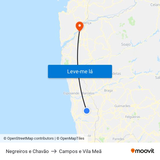 Negreiros e Chavão to Campos e Vila Meã map