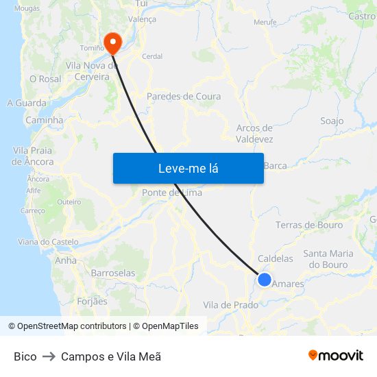 Bico to Campos e Vila Meã map