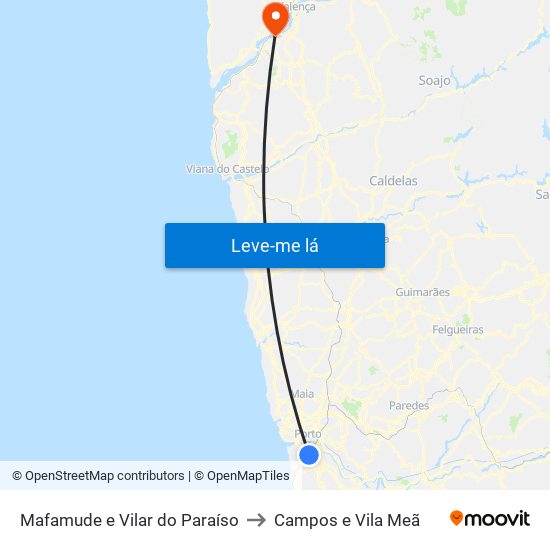 Mafamude e Vilar do Paraíso to Campos e Vila Meã map