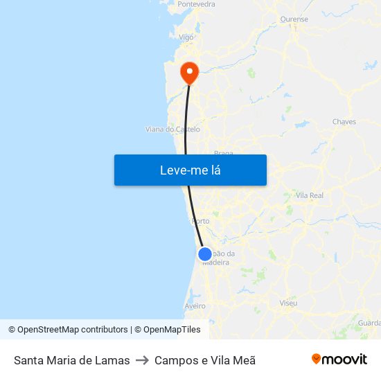 Santa Maria de Lamas to Campos e Vila Meã map