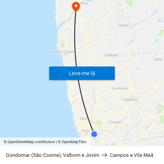 Gondomar (São Cosme), Valbom e Jovim to Campos e Vila Meã map