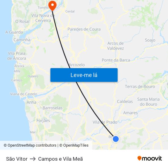 São Vítor to Campos e Vila Meã map