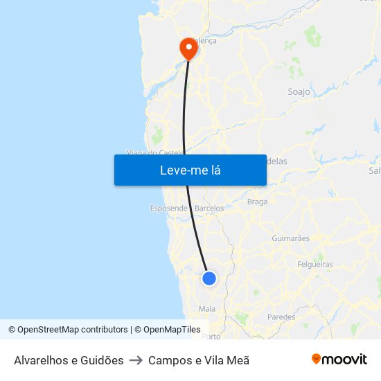 Alvarelhos e Guidões to Campos e Vila Meã map