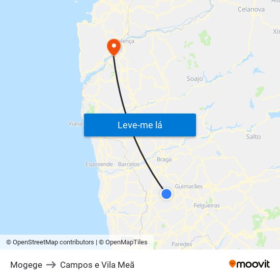 Mogege to Campos e Vila Meã map