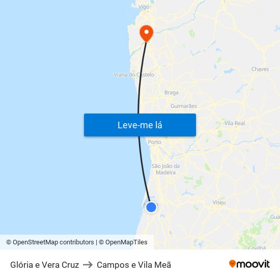 Glória e Vera Cruz to Campos e Vila Meã map