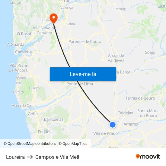 Loureira to Campos e Vila Meã map