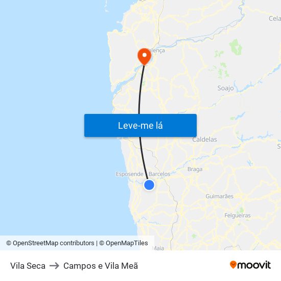 Vila Seca to Campos e Vila Meã map