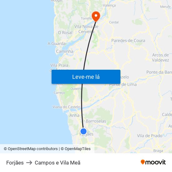 Forjães to Campos e Vila Meã map