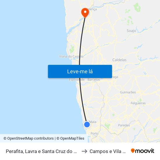 Perafita, Lavra e Santa Cruz do Bispo to Campos e Vila Meã map