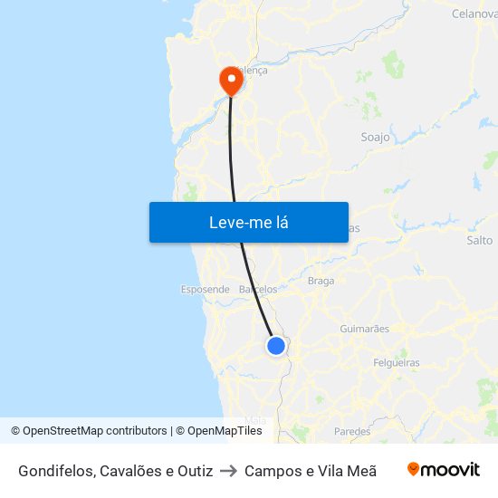 Gondifelos, Cavalões e Outiz to Campos e Vila Meã map