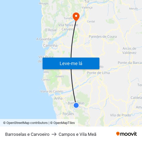Barroselas e Carvoeiro to Campos e Vila Meã map