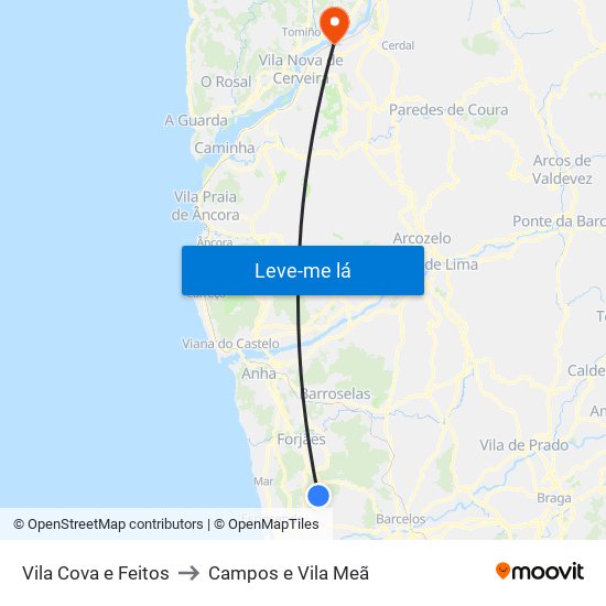 Vila Cova e Feitos to Campos e Vila Meã map