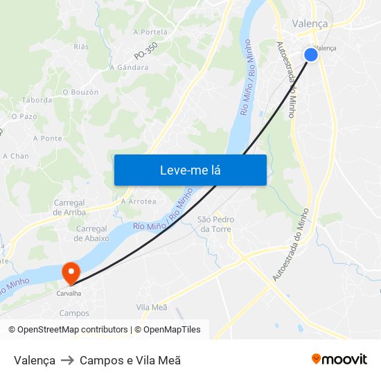 Valença to Campos e Vila Meã map