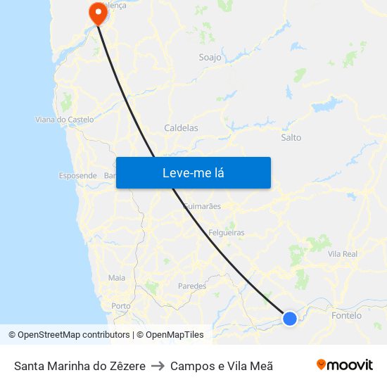 Santa Marinha do Zêzere to Campos e Vila Meã map