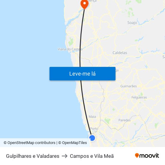 Gulpilhares e Valadares to Campos e Vila Meã map