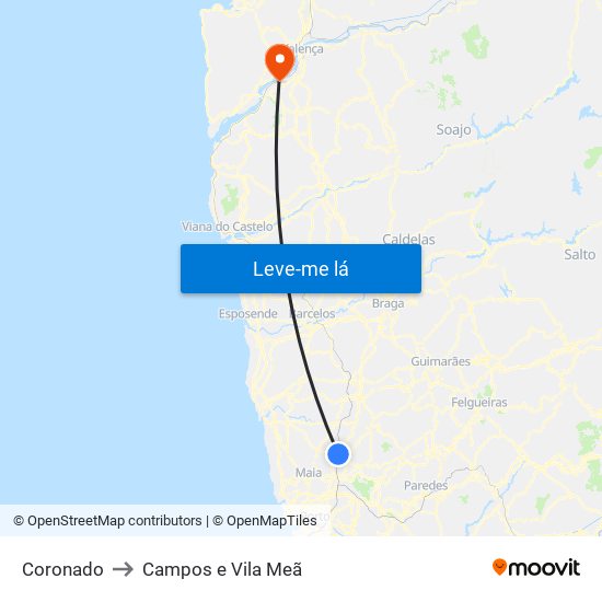 Coronado to Campos e Vila Meã map