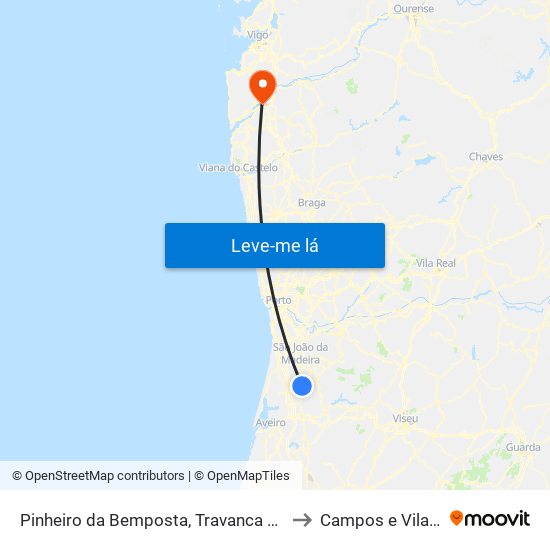 Pinheiro da Bemposta, Travanca e Palmaz to Campos e Vila Meã map