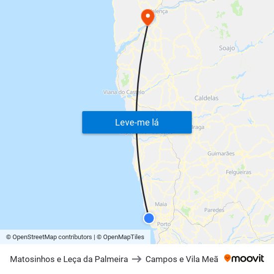 Matosinhos e Leça da Palmeira to Campos e Vila Meã map