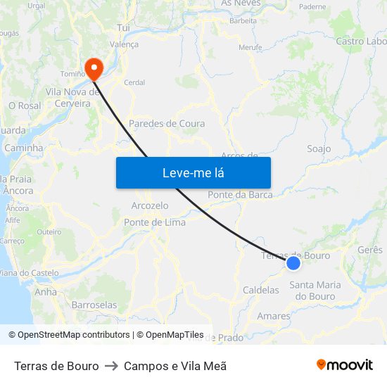Terras de Bouro to Campos e Vila Meã map