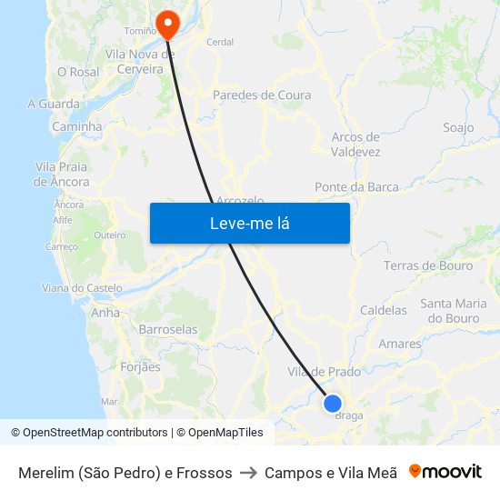 Merelim (São Pedro) e Frossos to Campos e Vila Meã map