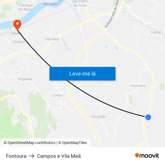 Fontoura to Campos e Vila Meã map