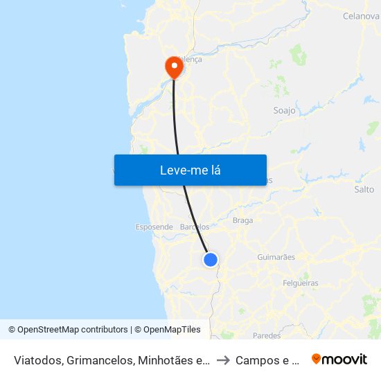 Viatodos, Grimancelos, Minhotães e Monte de Fralães to Campos e Vila Meã map