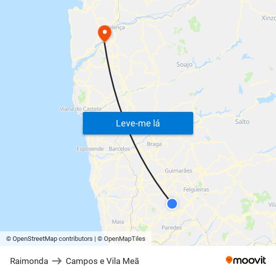 Raimonda to Campos e Vila Meã map