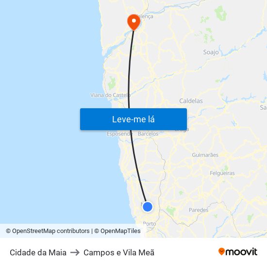 Cidade da Maia to Campos e Vila Meã map