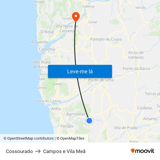 Cossourado to Campos e Vila Meã map
