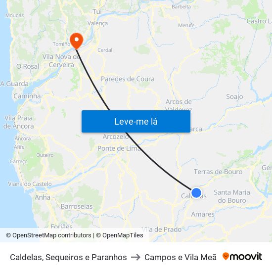 Caldelas, Sequeiros e Paranhos to Campos e Vila Meã map