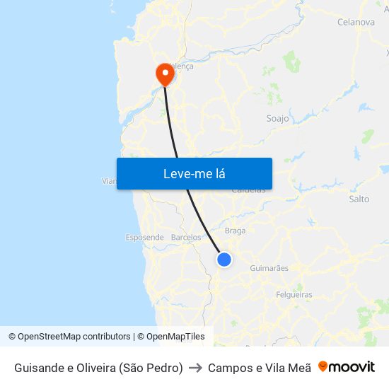 Guisande e Oliveira (São Pedro) to Campos e Vila Meã map