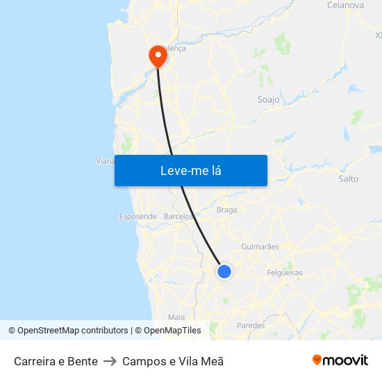 Carreira e Bente to Campos e Vila Meã map