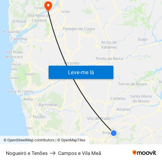 Nogueiró e Tenões to Campos e Vila Meã map