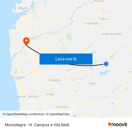 Montalegre to Campos e Vila Meã map