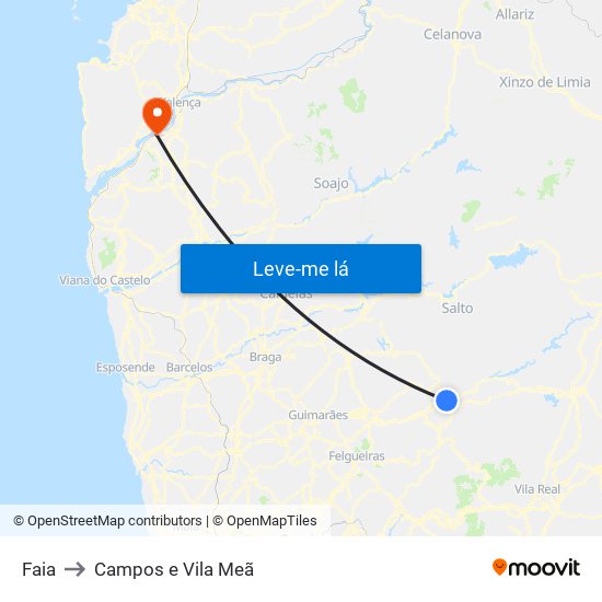 Faia to Campos e Vila Meã map