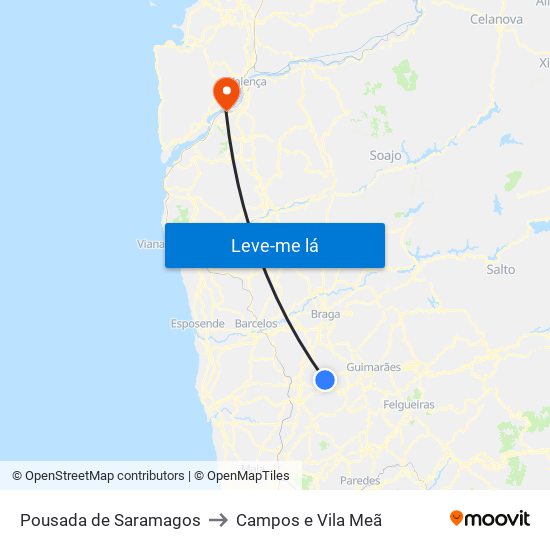 Pousada de Saramagos to Campos e Vila Meã map