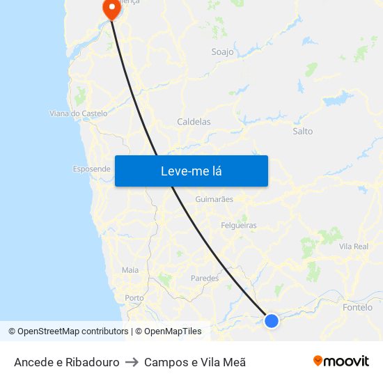 Ancede e Ribadouro to Campos e Vila Meã map