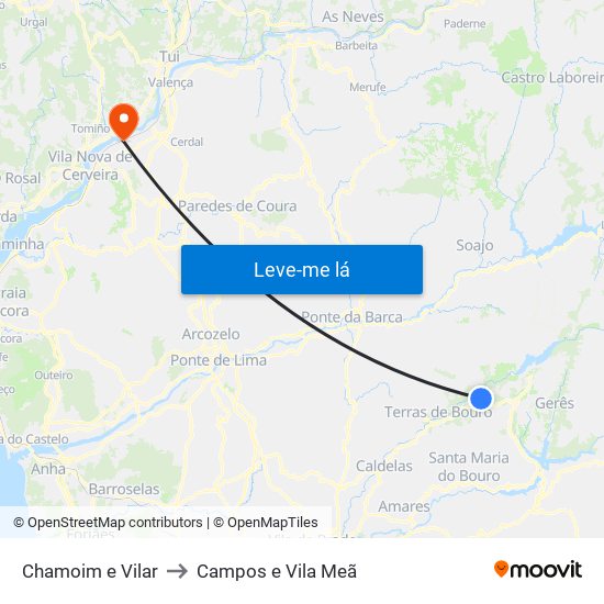 Chamoim e Vilar to Campos e Vila Meã map