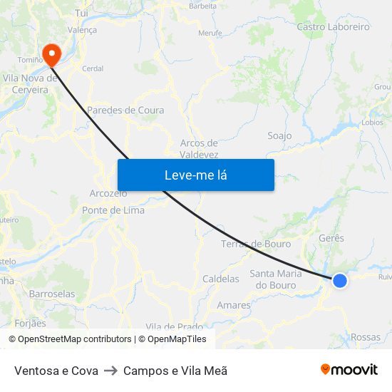 Ventosa e Cova to Campos e Vila Meã map