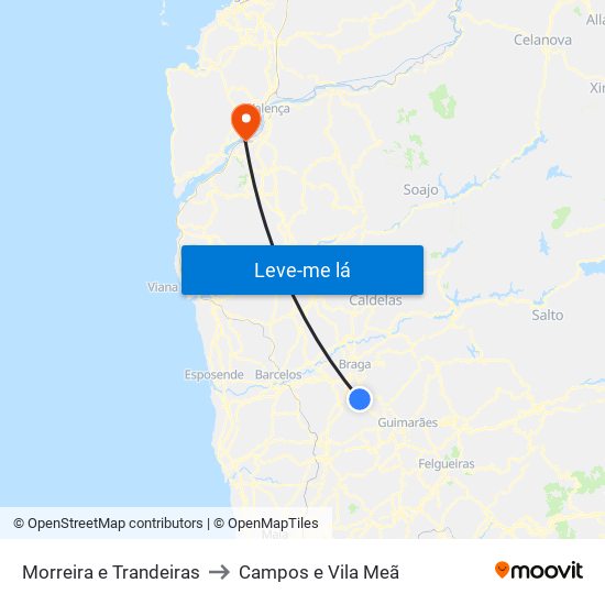 Morreira e Trandeiras to Campos e Vila Meã map