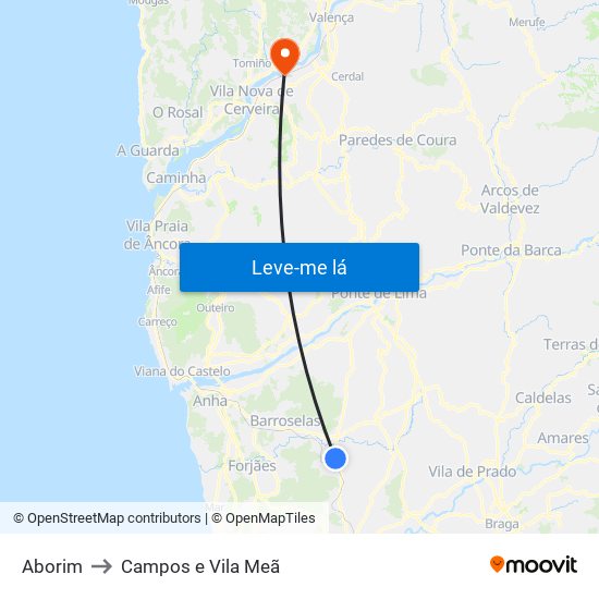 Aborim to Campos e Vila Meã map