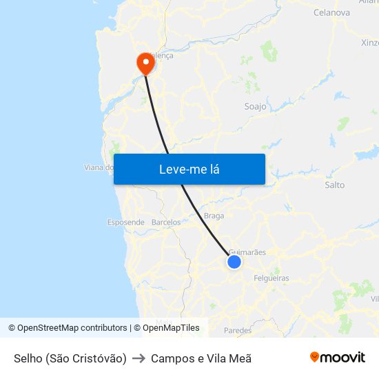 Selho (São Cristóvão) to Campos e Vila Meã map