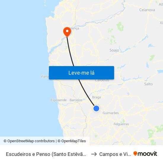 Escudeiros e Penso (Santo Estêvão e São Vicente) to Campos e Vila Meã map