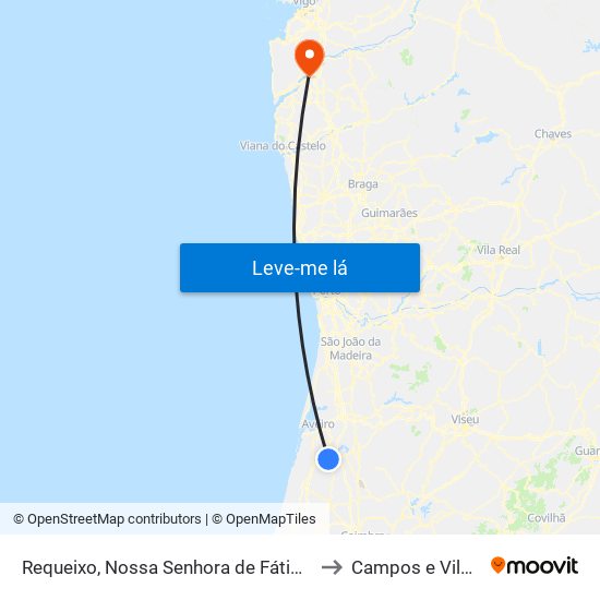 Requeixo, Nossa Senhora de Fátima e Nariz to Campos e Vila Meã map